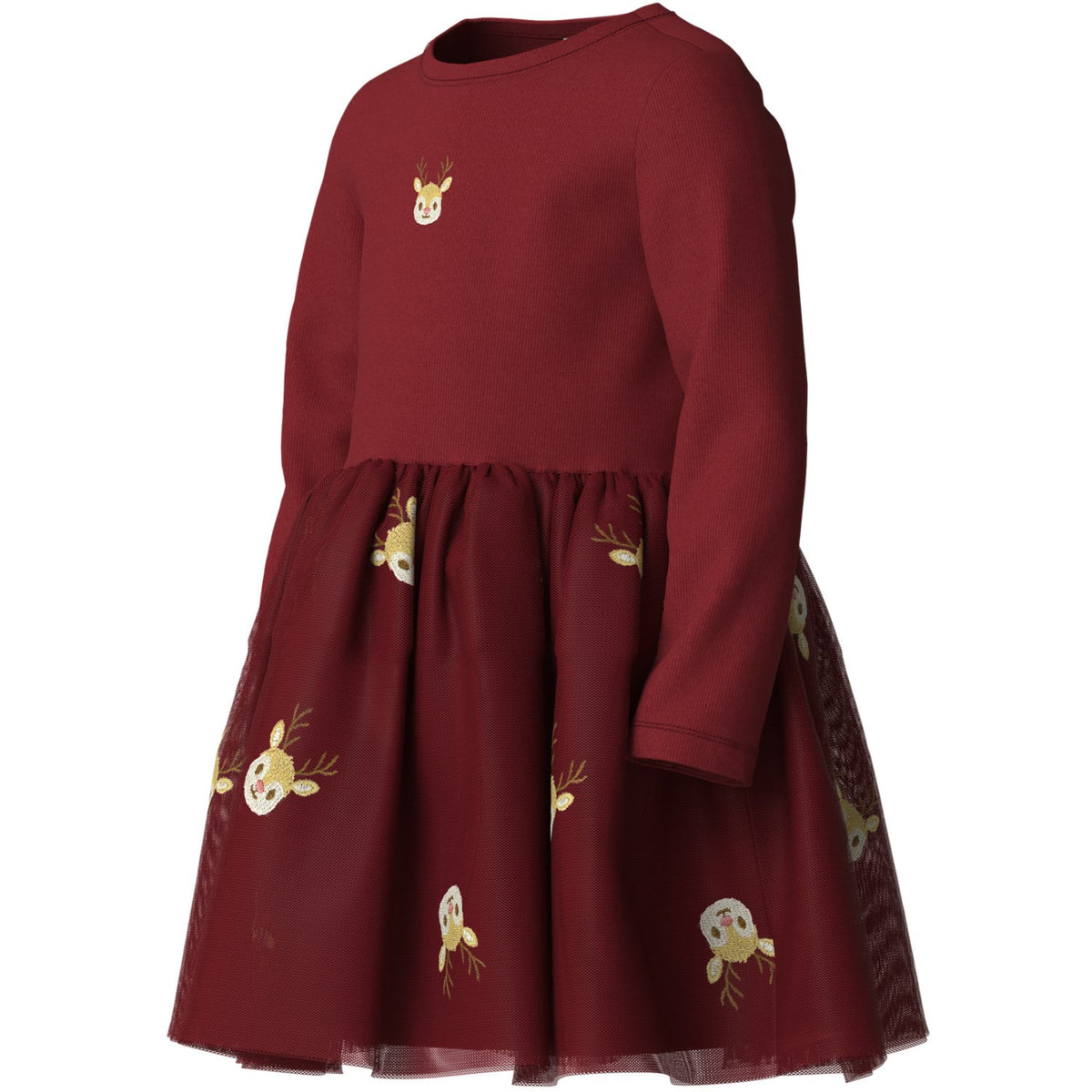 Name It Red Dahlia Reindeer Nmfveross Ls Tyl Kjole