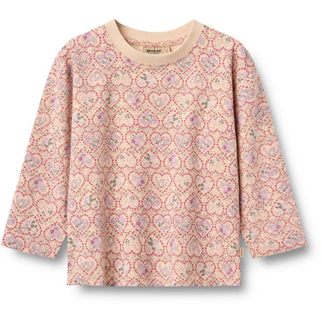 Wheat Magenta Heart Flowers T-Shirt L/S Dixie
