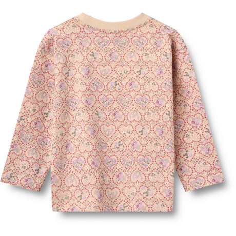 Wheat Magenta Heart Flowers T-Shirt L/S Dixie