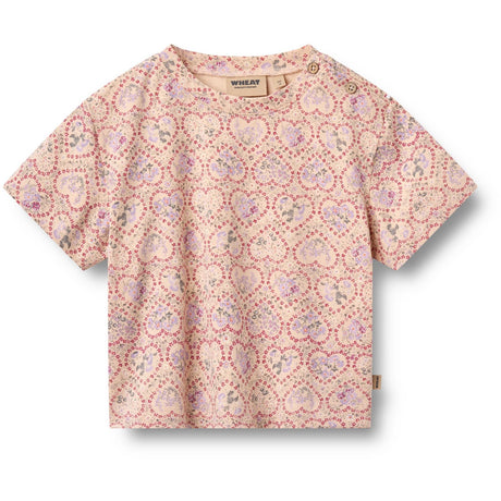 Wheat Magenta Heart Flowers 2 T-Shirt S/S Ella