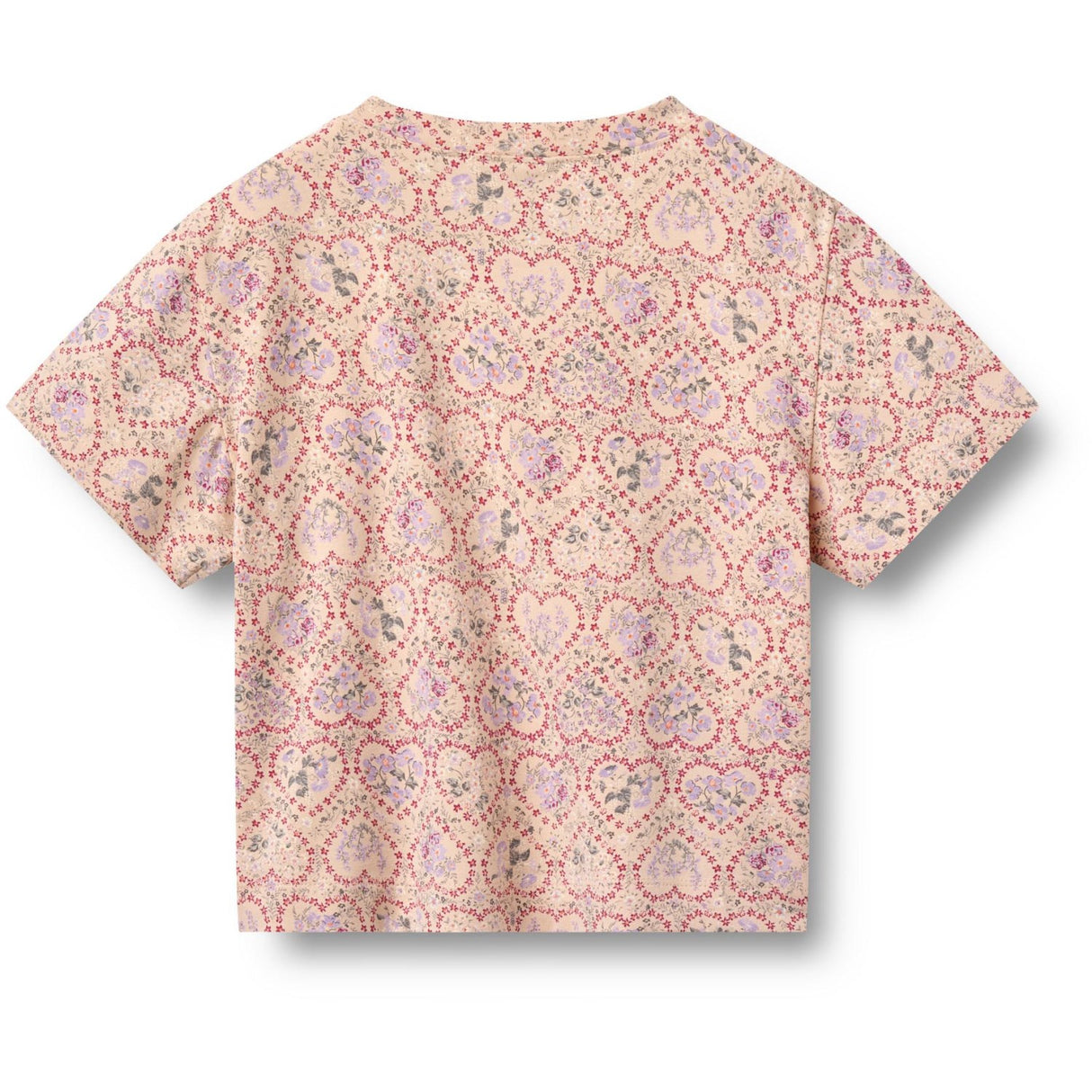 Wheat Magenta Heart Flowers 2 T-Shirt S/S Ella