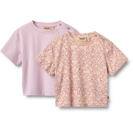 Wheat Magenta Heart Flowers 2 T-Shirt S/S Ella