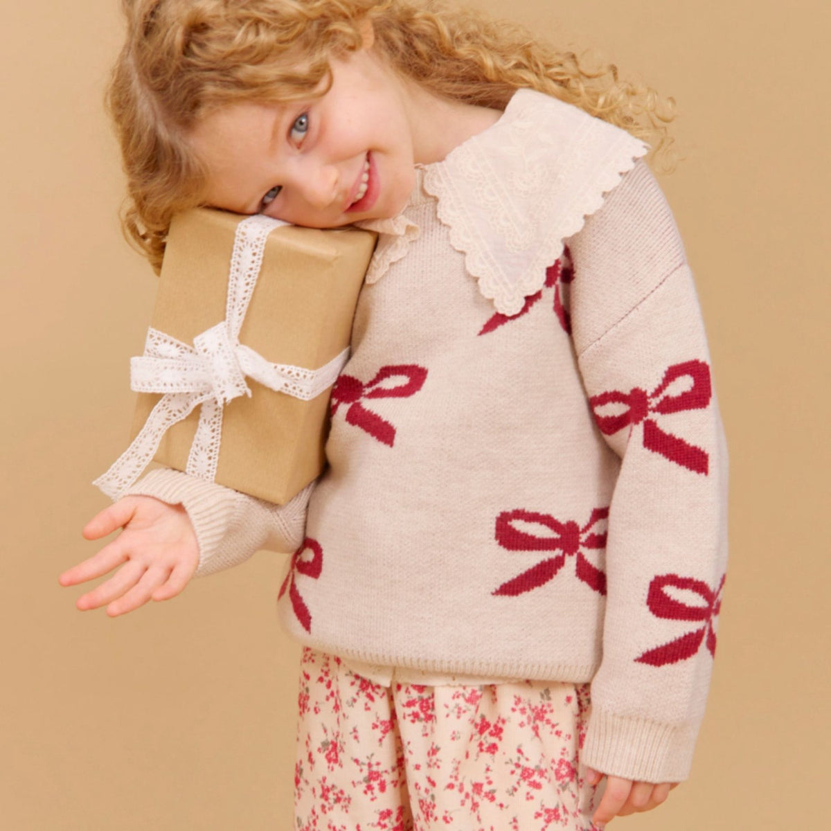 Wheat Eggshell Jacquard Pullover Sløjfe