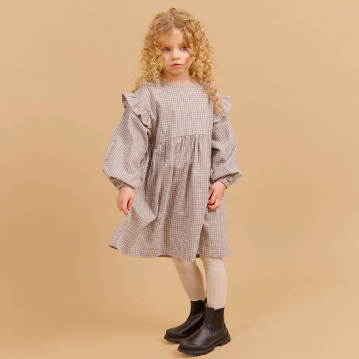 Wheat Greybrown Check Kjole Gro