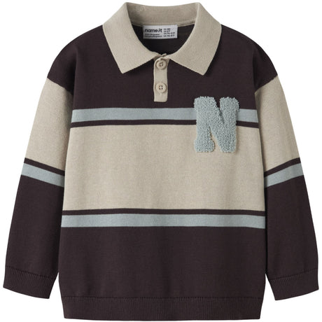Name It Chocolate Plum With N Nmmral Ls Strik Polo