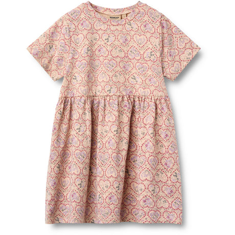 Wheat Magenta Heart Flowers Jersey Kjole S/S Anna