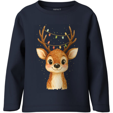 Name It Navy Blazer Reindeer Lights Nmfvosmas Ls Nreg Top