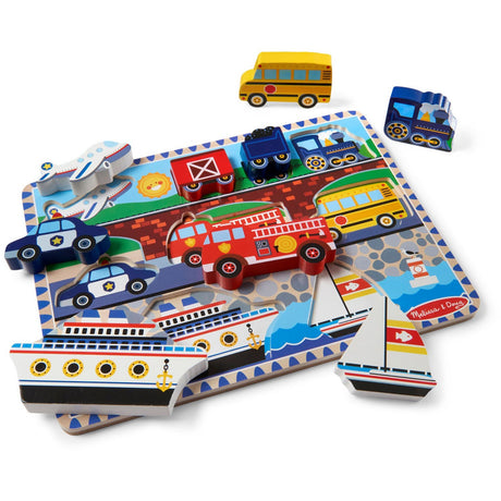 Melissa & Doug Multifarvet Puslespil - Chunky Brikker - Køretøjer
