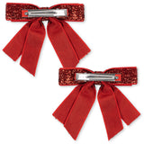 Konges Sløjd Red Glitter 2 Pak Fløjl Dobbelt Sløjfe Hair Clips