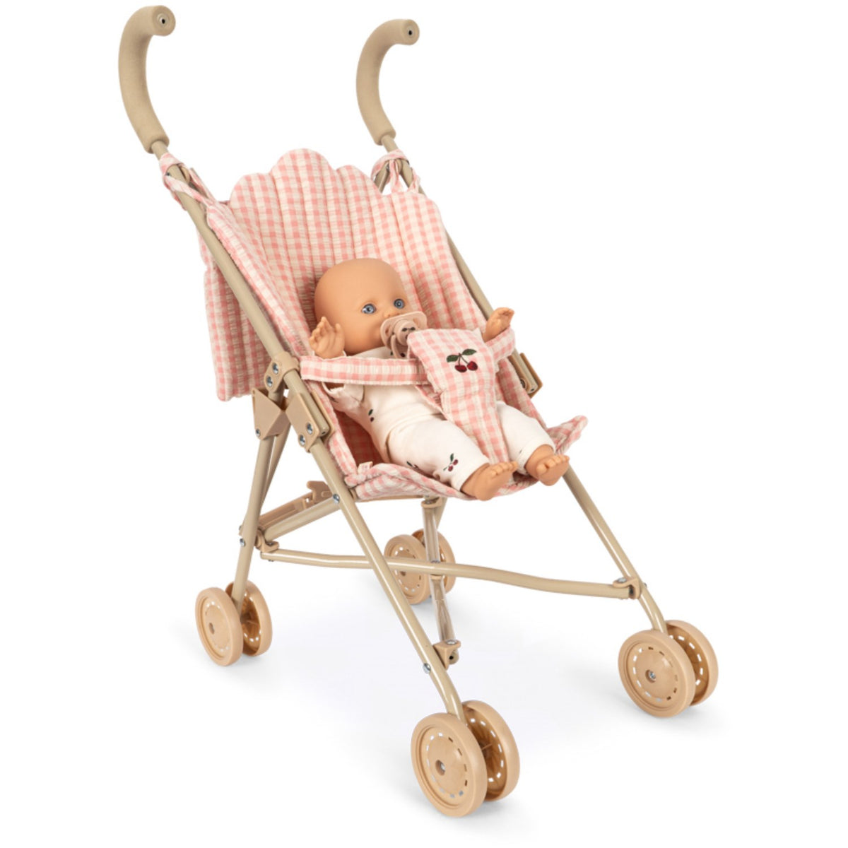 Konges Sløjd Pink Check Poppy Dukke Stroller Sæt