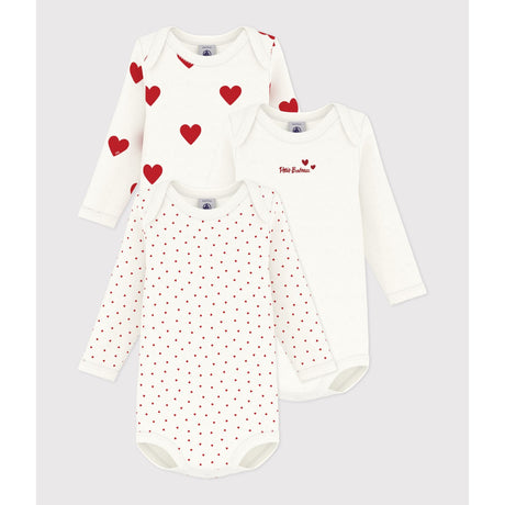 Petit Bateau Hearts/White Langærmet Body 3-Pak