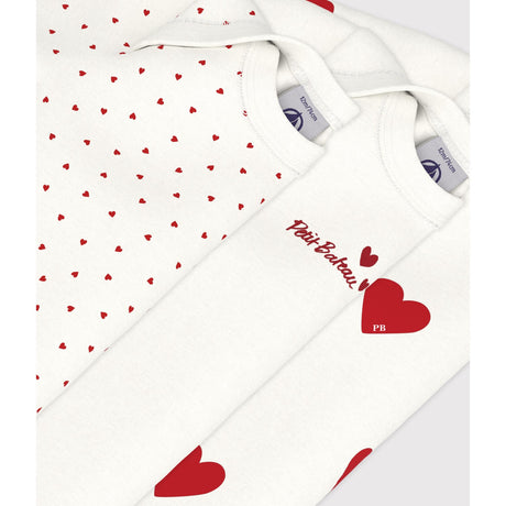 Petit Bateau Hearts/White Langærmet Body 3-Pak