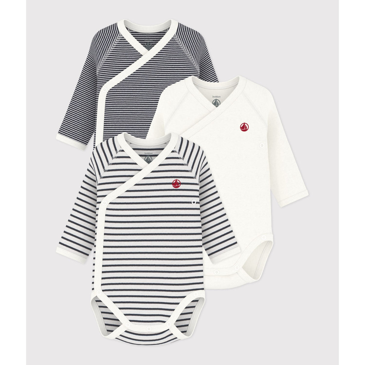 Petit Bateau Navy/White 3-Pak Langærmet Body