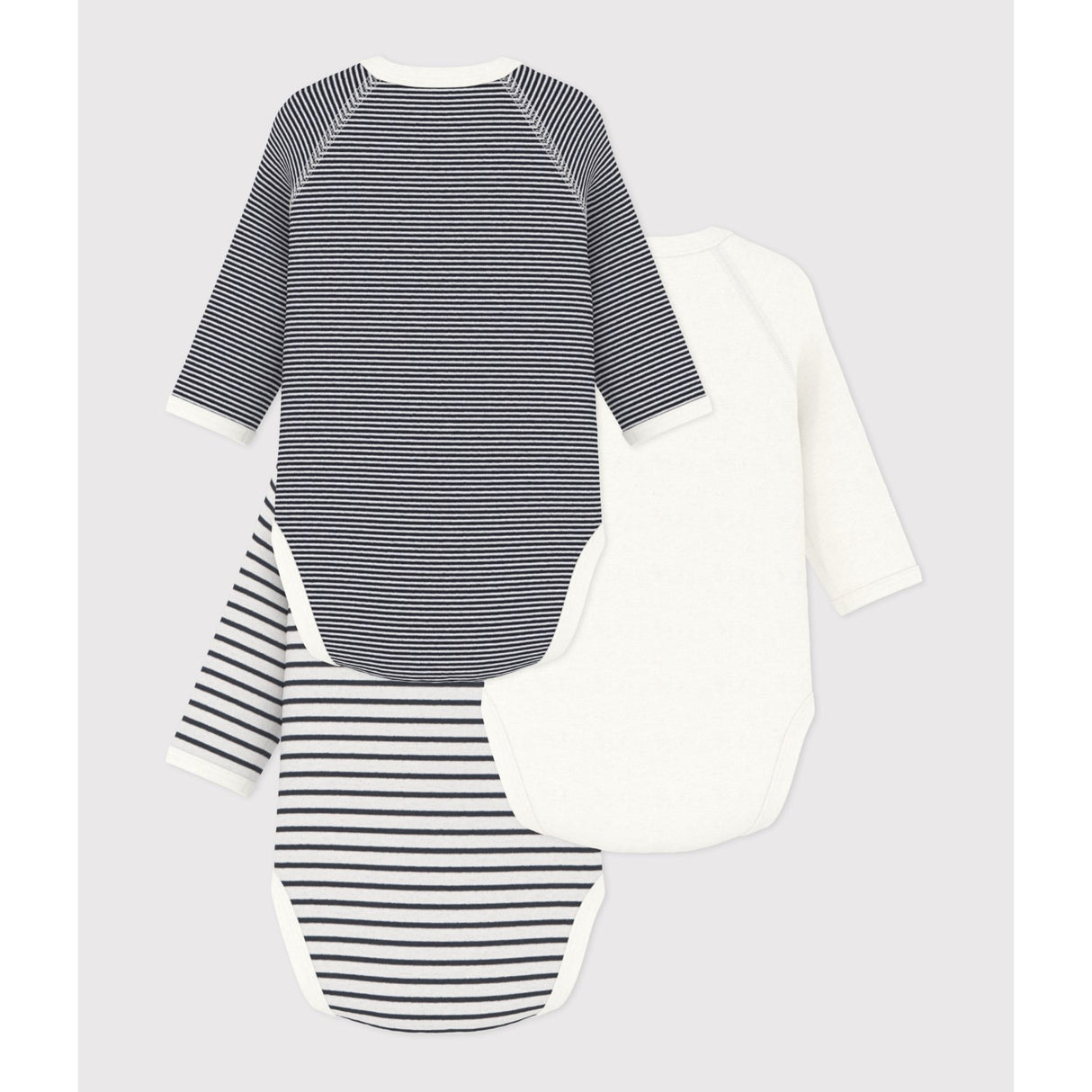 Petit Bateau Navy/White 3-Pak Langærmet Body