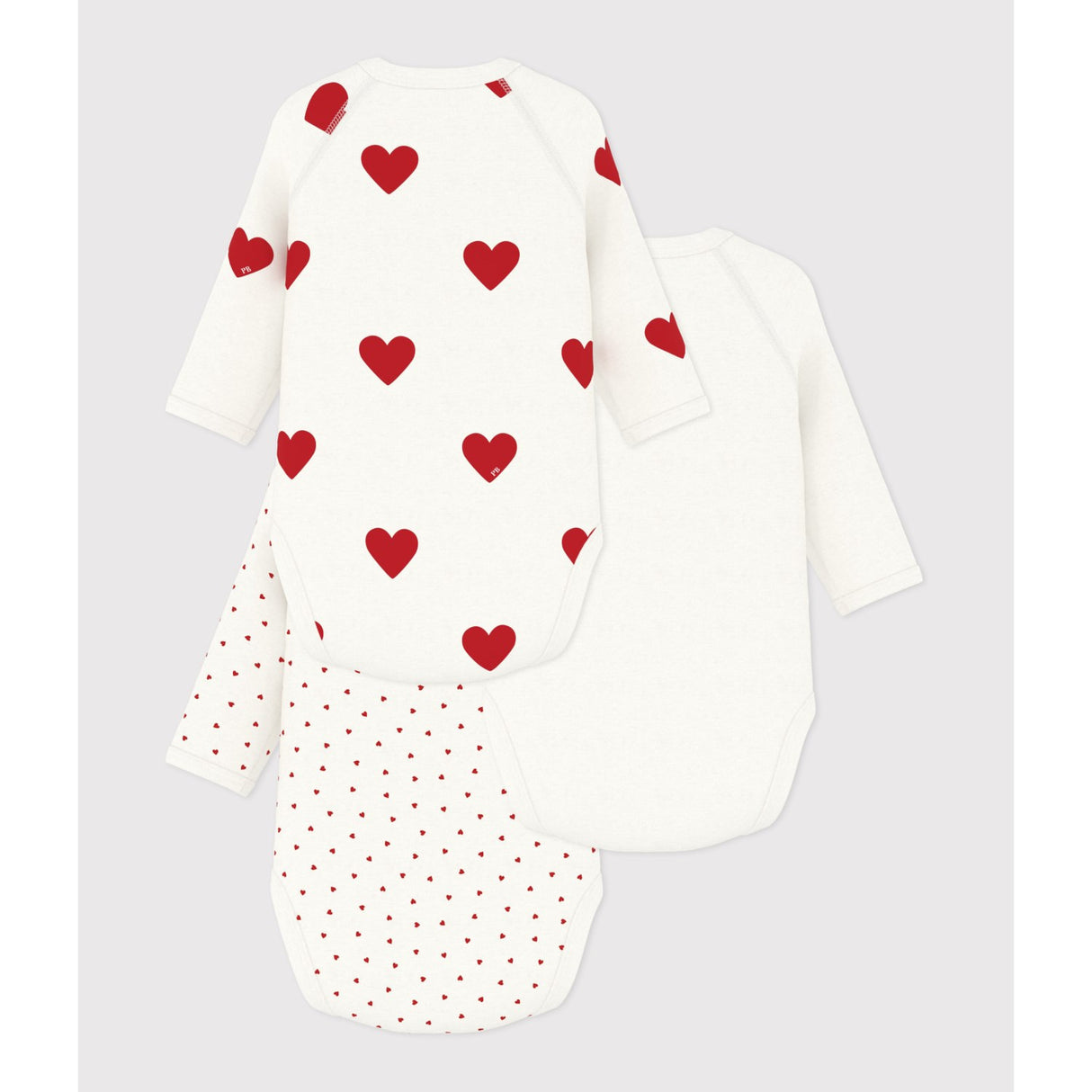 Petit Bateau Hearts/White Langærmet Body 3-Pak