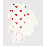 Petit Bateau Hearts/White Langærmet Body 3-Pak