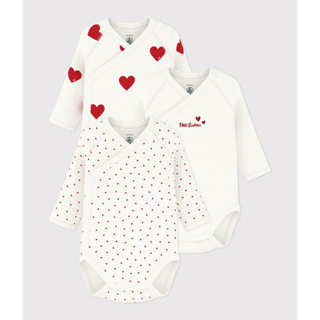Petit Bateau Hearts/White Langærmet Body 3-Pak