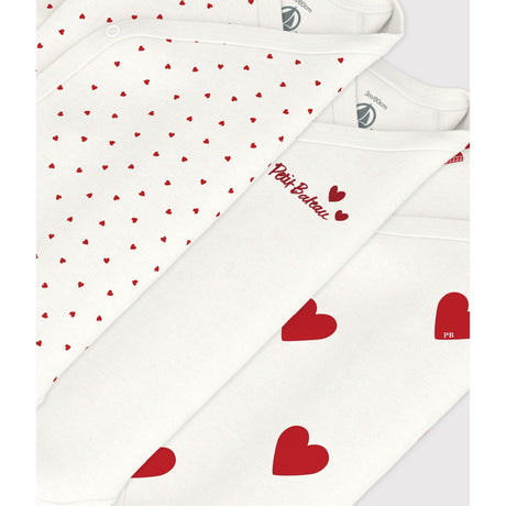 Petit Bateau Hearts/White Langærmet Body 3-Pak