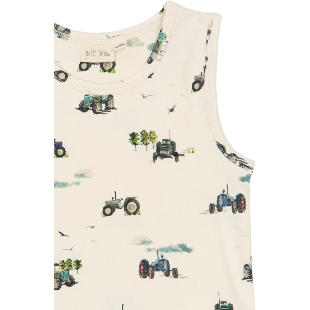 Petit Piao Eggnog Tractor Aop Ppstar Boys Undertrøje 2-Pak