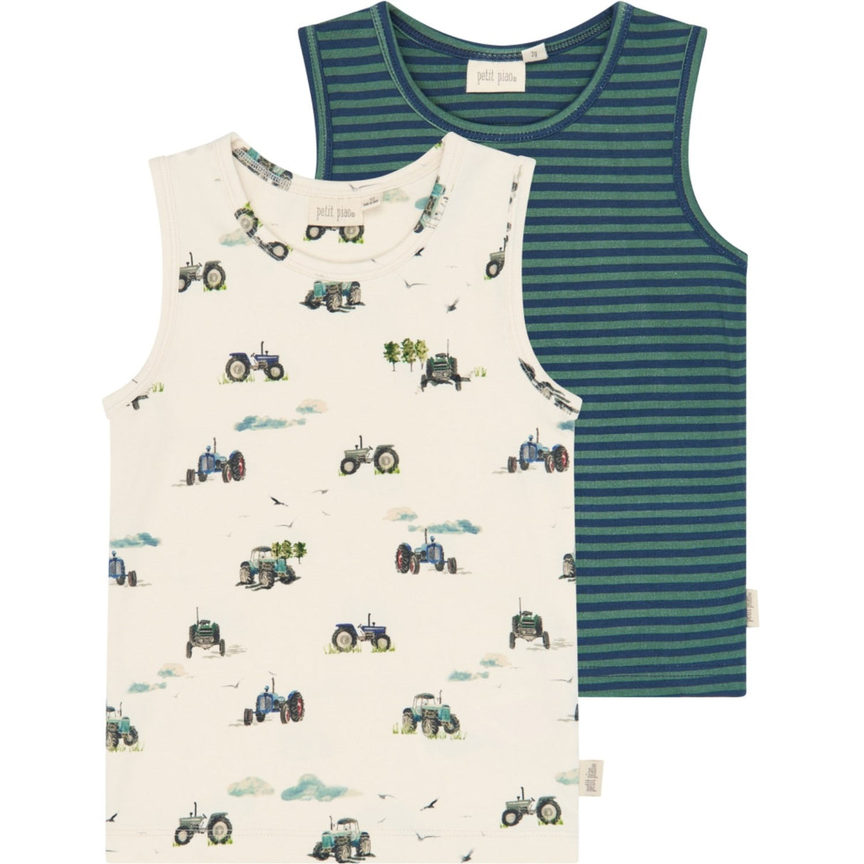 Petit Piao Eggnog Tractor Aop Ppstar Boys Undertrøje 2-Pak