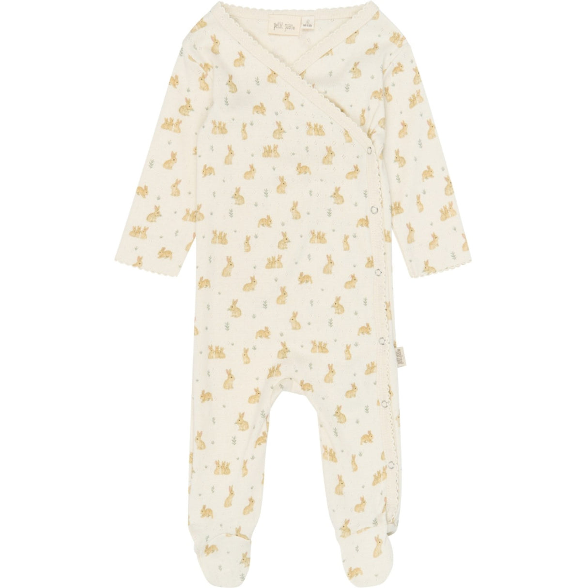 Petit Piao Eggnog Rabbit Aop Ppdio L_S Buksedragt Fold Feet Pointelle Nb