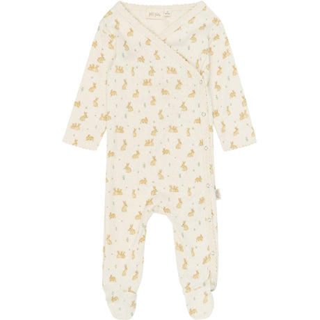 Petit Piao Eggnog Rabbit Aop Ppdio L_S Buksedragt Fold Feet Pointelle Nb