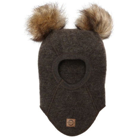 Mikk-Line Dark Brown Melange Uld Elefanthue med Pom Pom