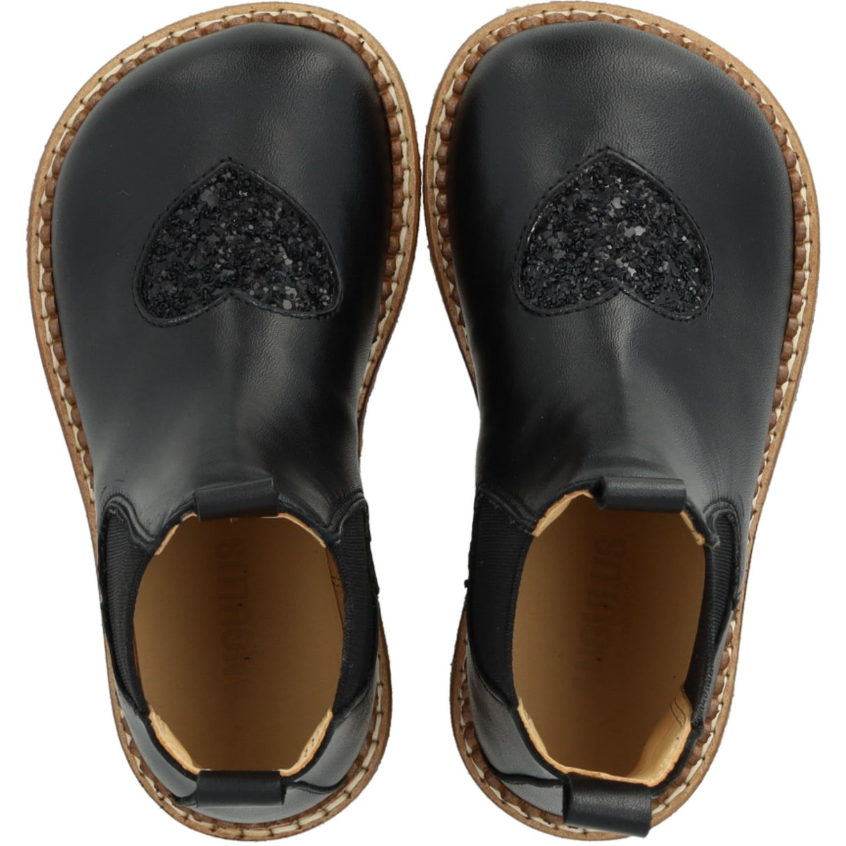 Angulus Black/Black Glitter/Black Elastic Chelsea Støvle Med Hjerte