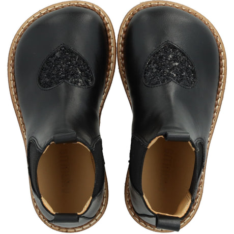 Angulus Black/Black Glitter/Black Elastic Chelsea Støvle Med Hjerte