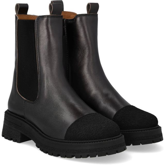 Angulus Black/Black Shine/Black Elastic Chelsea Støvle Med Tådetalje