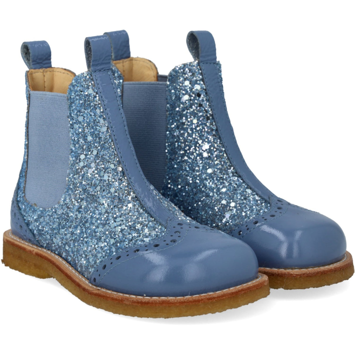 Angulus Blue Daisy/Blue Ice/Blue Elastic Chelsea Støvle Med Glitter Og Brogues Detaljer