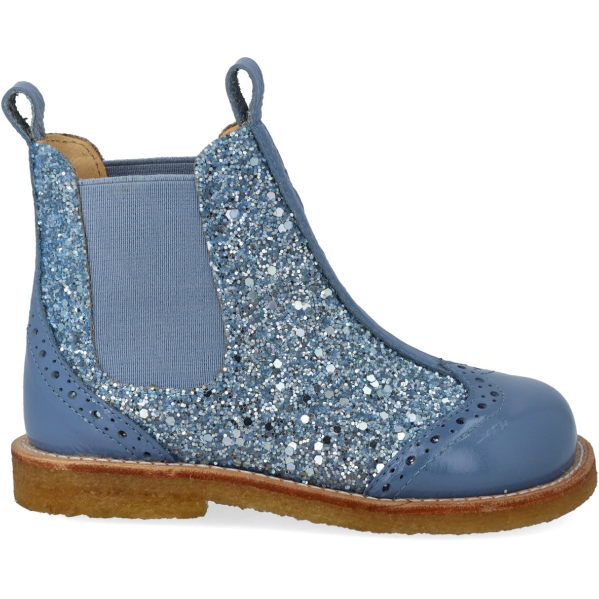 Angulus Blue Daisy/Blue Ice/Blue Elastic Chelsea Støvle Med Glitter Og Brogues Detaljer