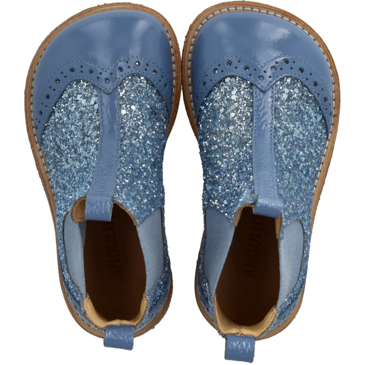 Angulus Blue Daisy/Blue Ice/Blue Elastic Chelsea Støvle Med Glitter Og Brogues Detaljer