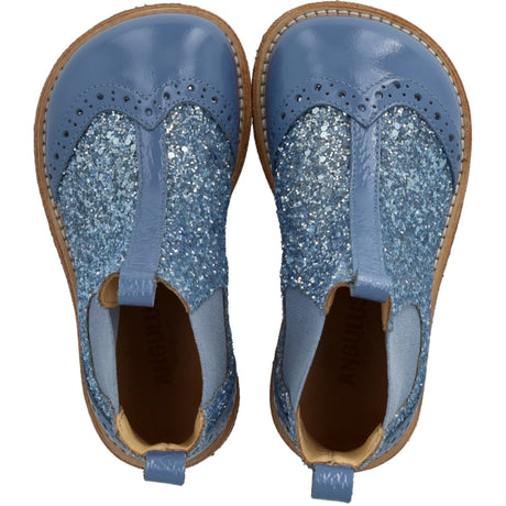 Angulus Blue Daisy/Blue Ice/Blue Elastic Chelsea Støvle Med Glitter Og Brogues Detaljer