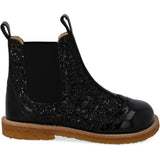 Angulus Black/Black Glitter/Black Elastic Chelsea Støvle Med Glitter Og Brogues Detaljer