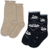 Konges Sløjd Navy/Off White 2 Pak Jacquard Swan Strømper