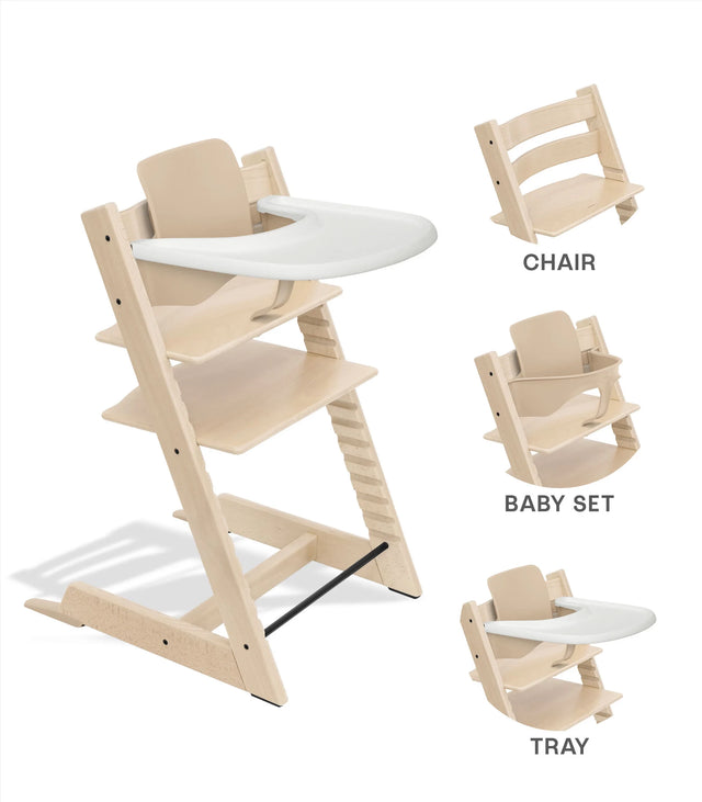 Stokke® Natural/White Tripp Trapp® Højstol + Baby Set² + Bakke Bundle