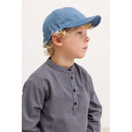MarMar Cotton Seersucker Pigeon Blue Check Totoro Skjorte