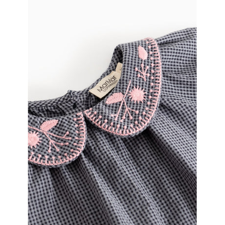 MarMar Cotton Seersucker Pigeon Blue Check Tully Bluse