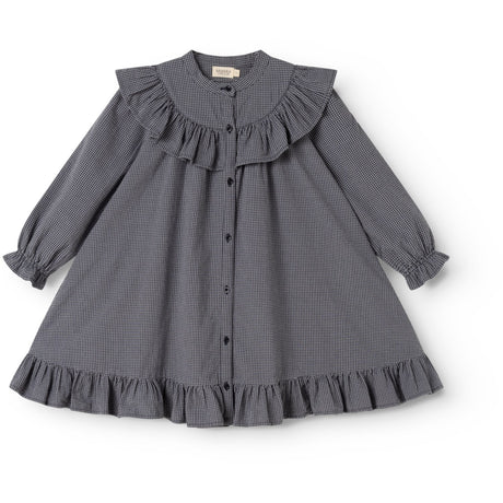 MarMar Cotton Seersucker Pigeon Blue Check Dalina Kjole