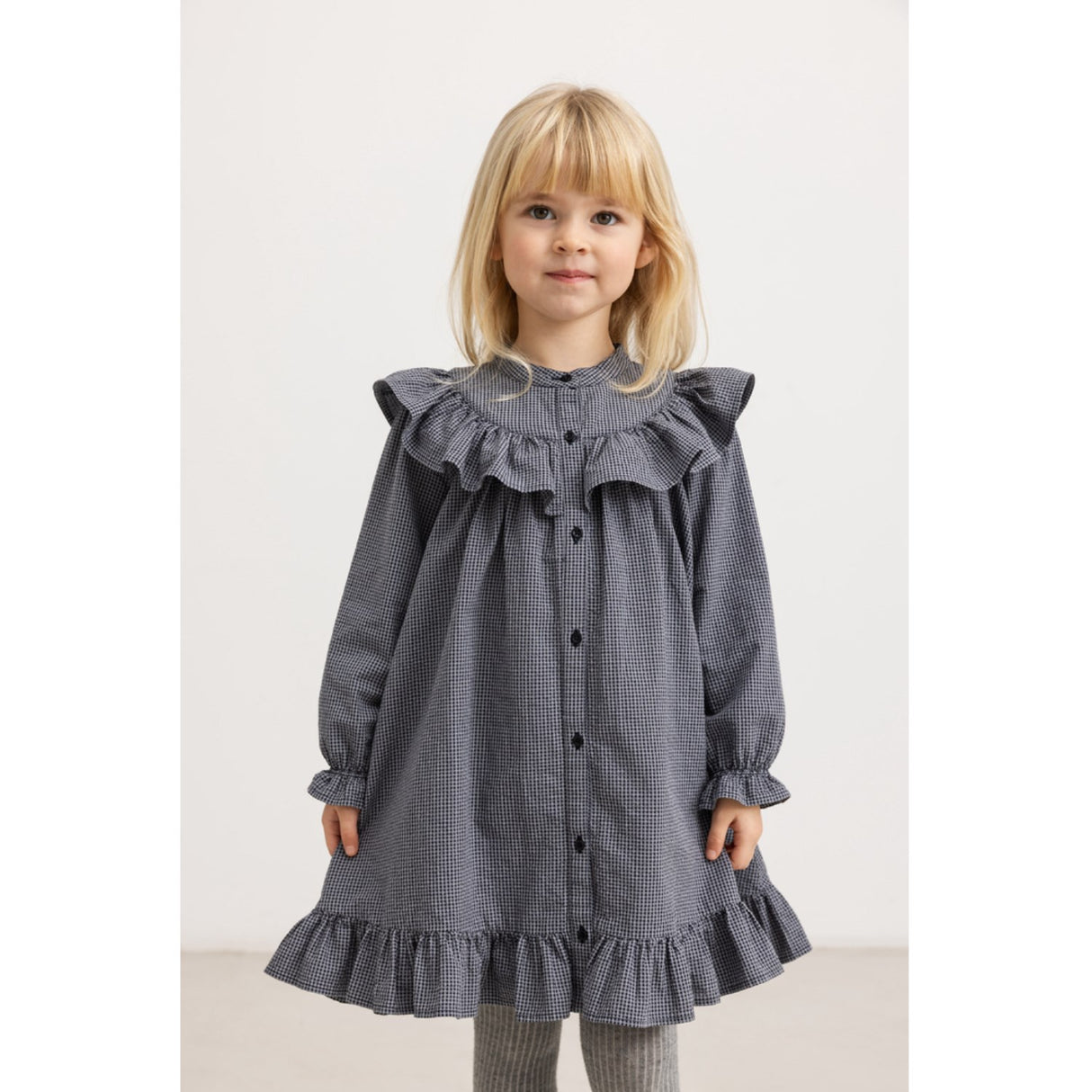 MarMar Cotton Seersucker Pigeon Blue Check Dalina Kjole