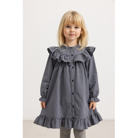 MarMar Cotton Seersucker Pigeon Blue Check Dalina Kjole