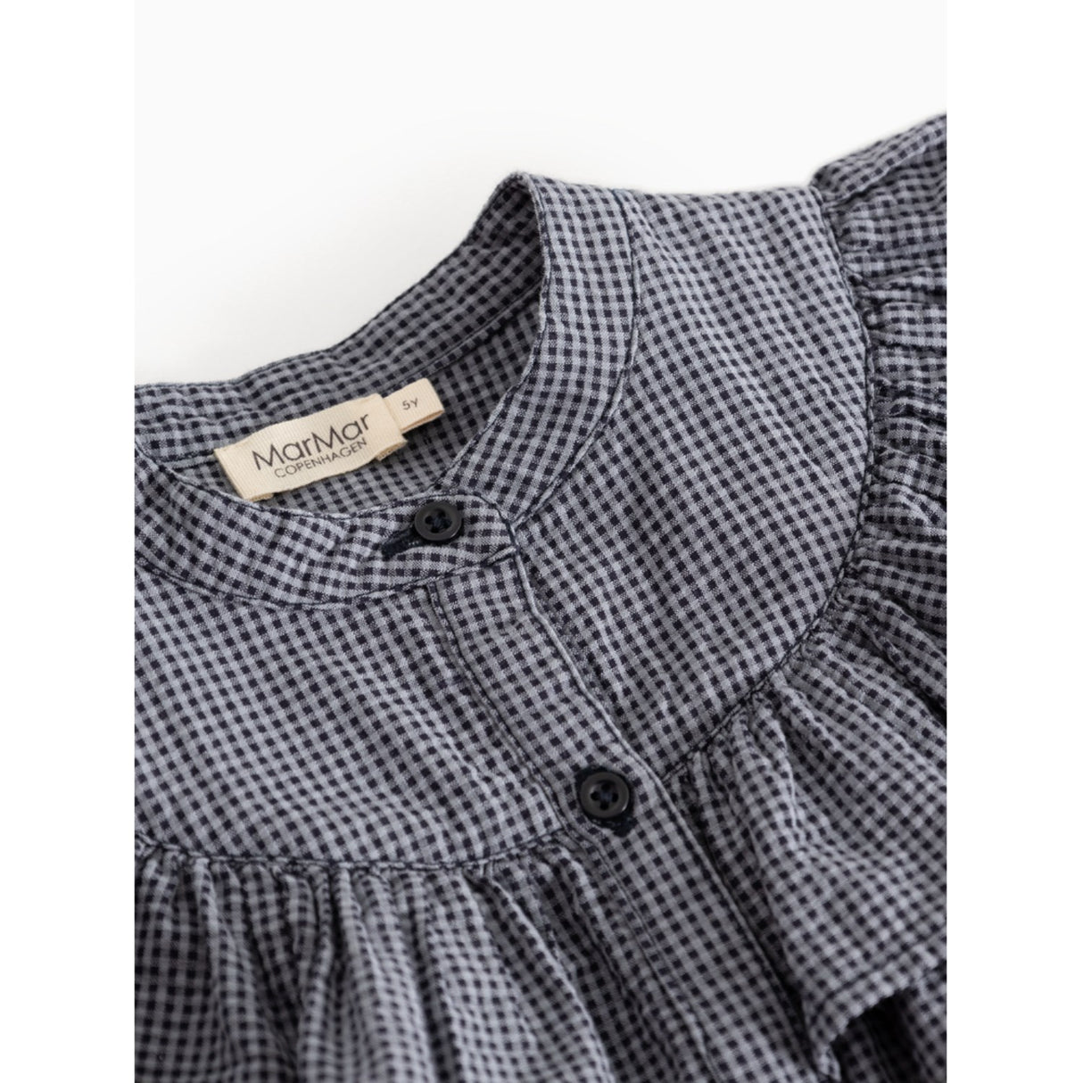 MarMar Cotton Seersucker Pigeon Blue Check Dalina Kjole