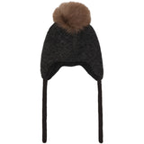 Huttelihut Dark Grey Melange Bonnet Uld Alpaca Pompom