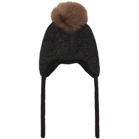 Huttelihut Dark Grey Melange Bonnet Uld Alpaca Pompom