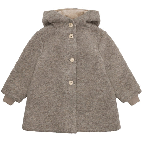 Huttelihut Camel Melange Frakke Hætte Uld M/ Lining