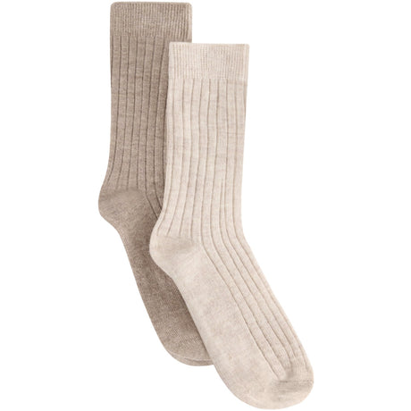 Huttelihut Camel Melange Uld Rib Strømper 2-Pak