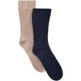 Huttelihut Dark Navy Uld Rib Strømper 2-Pak