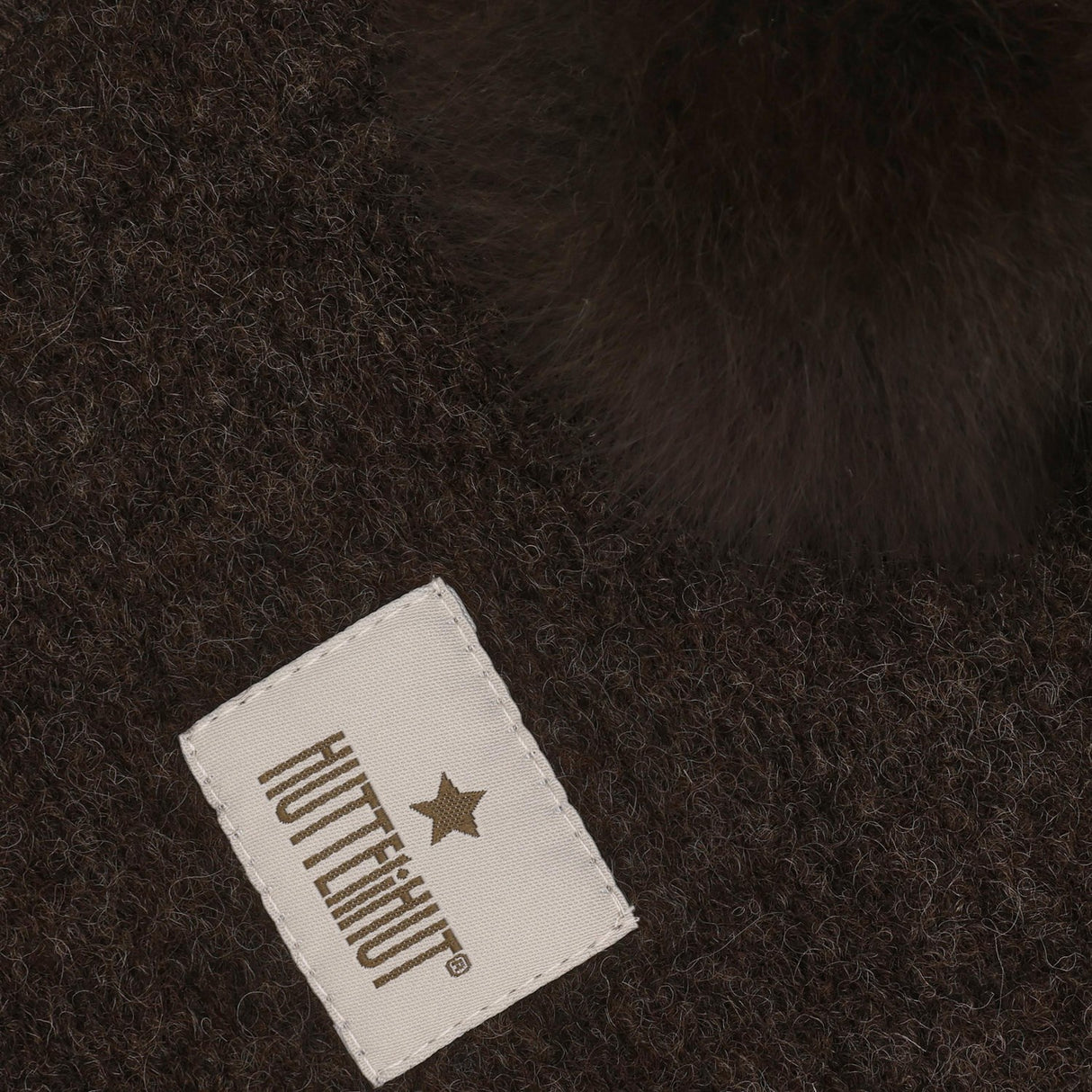 Huttelihut Dark Brown Melange Elefanthue Uld Alpaca Pompoms