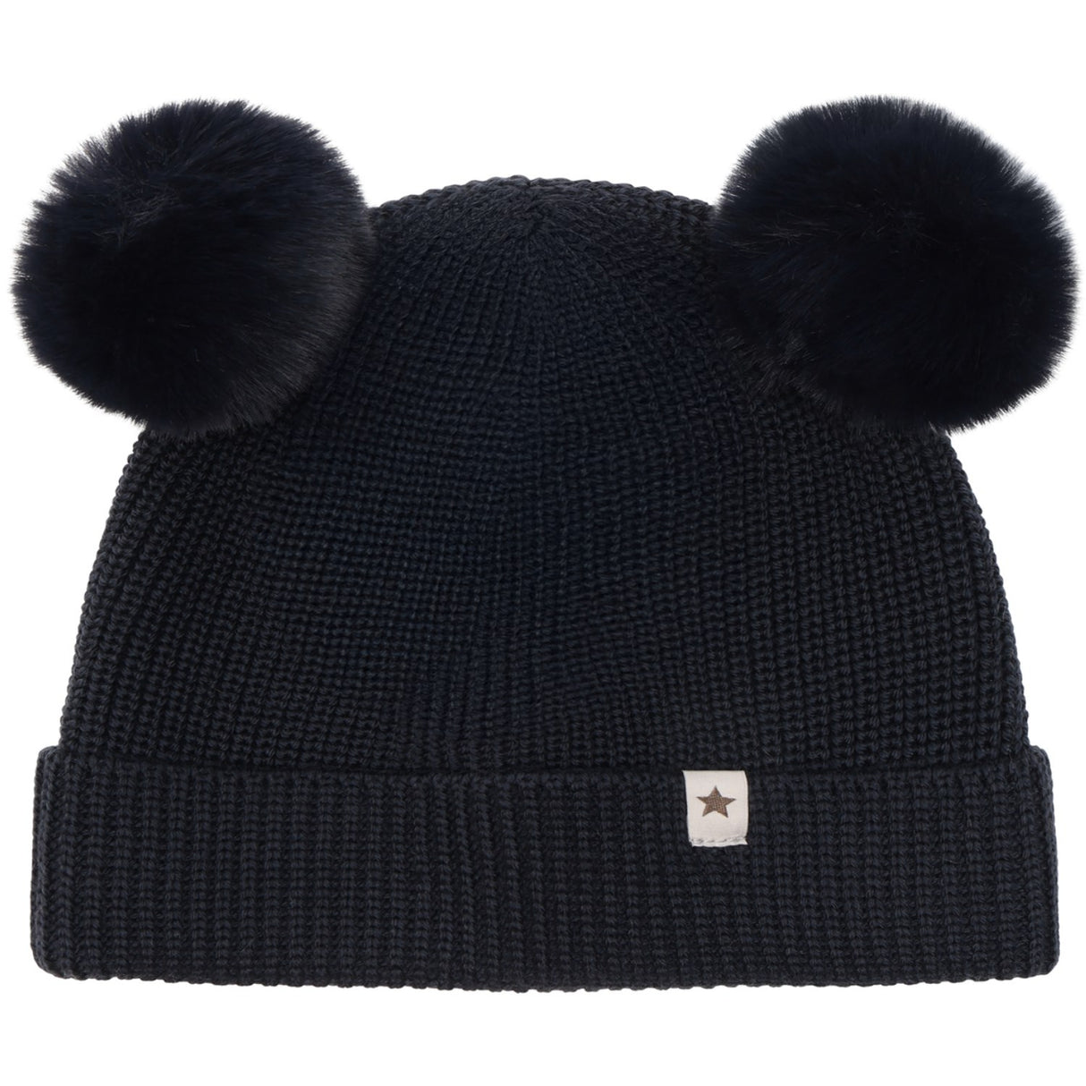 Huttelihut Dark Navy Beanie Uld Strik Pompoms